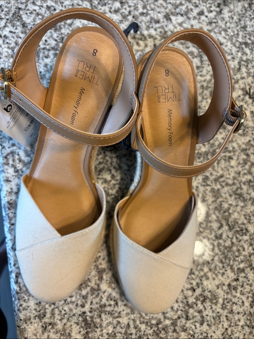 Time and Tru Two-Tone Beige and Tan Ankle-Strap Sandals